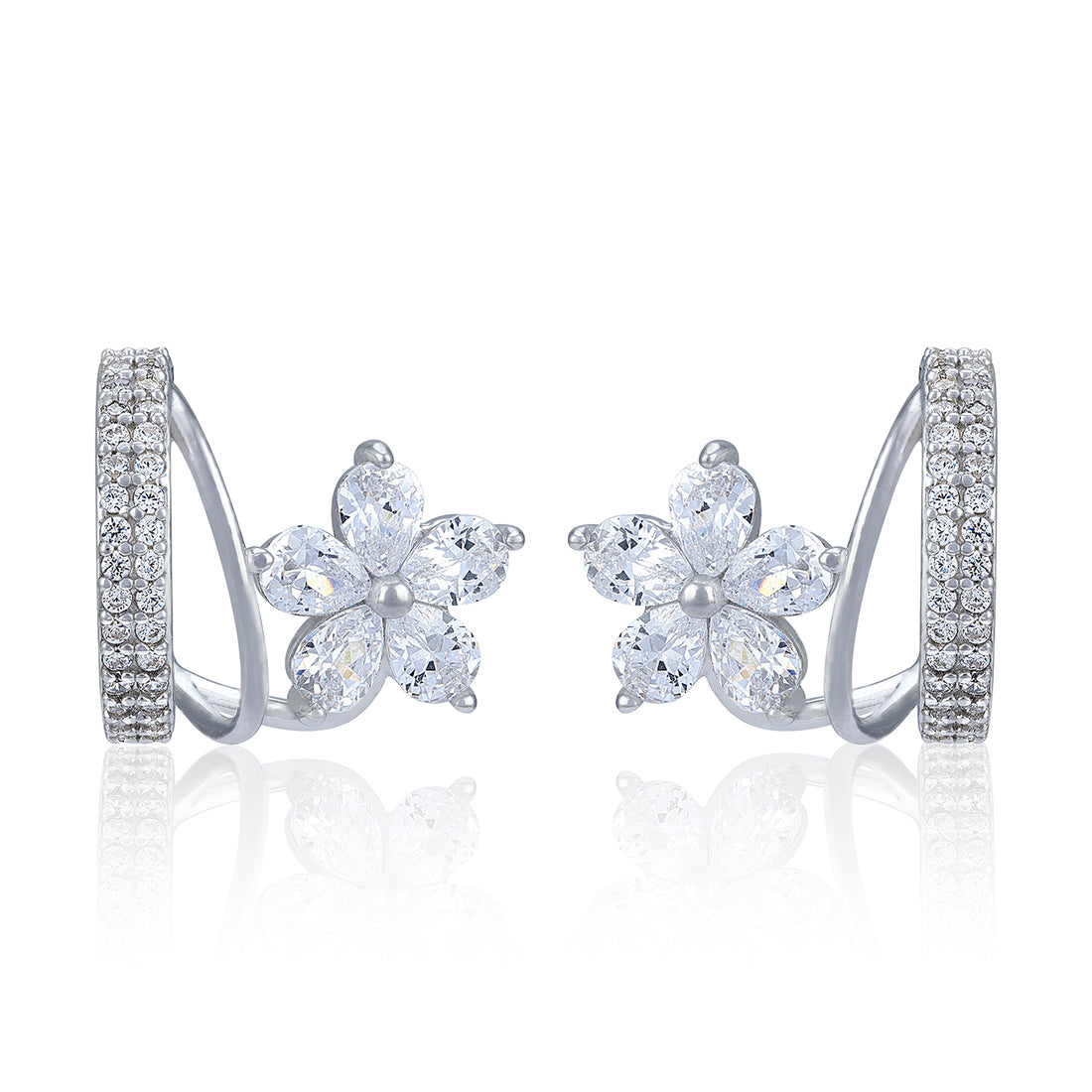 925 Sterling Silver Elegant Petal Cluster Hoop Earring for Women