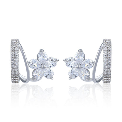 925 Sterling Silver Elegant Petal Cluster Hoop Earring for Women