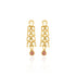 Gold earrings with pearl-like stones on a white background