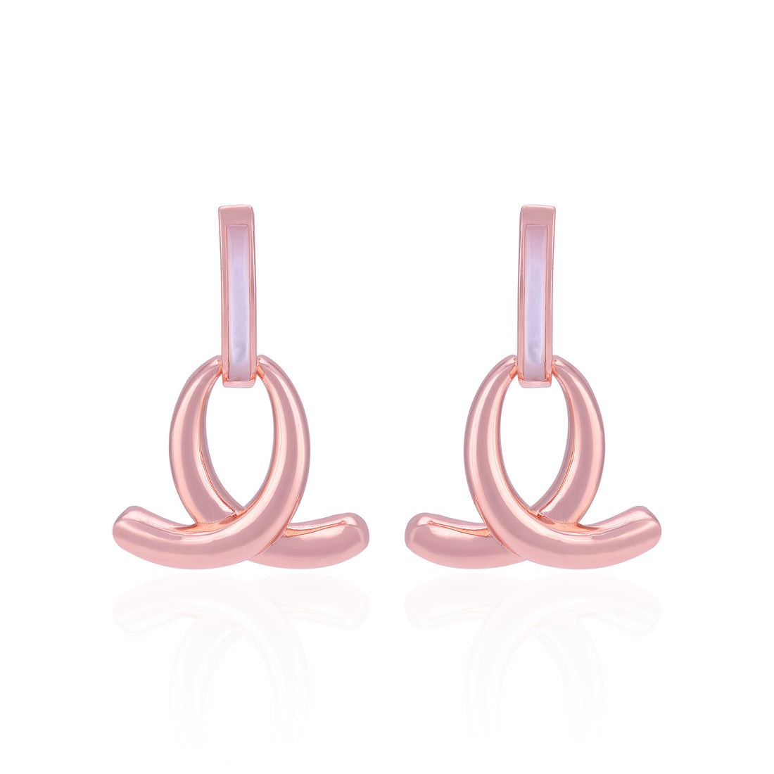 Pair of pink hoop earrings on a white background