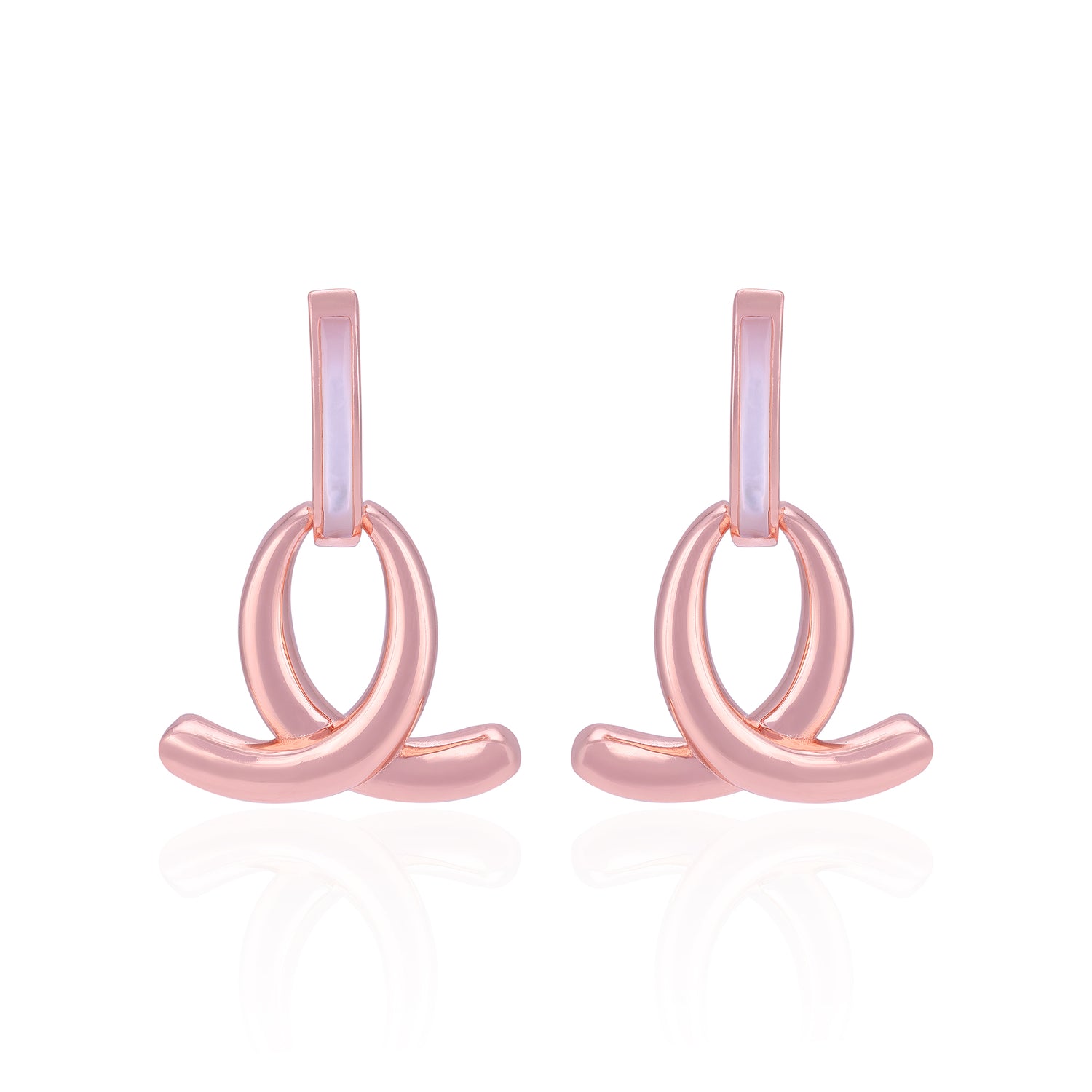 Pair of pink hoop earrings on a white background