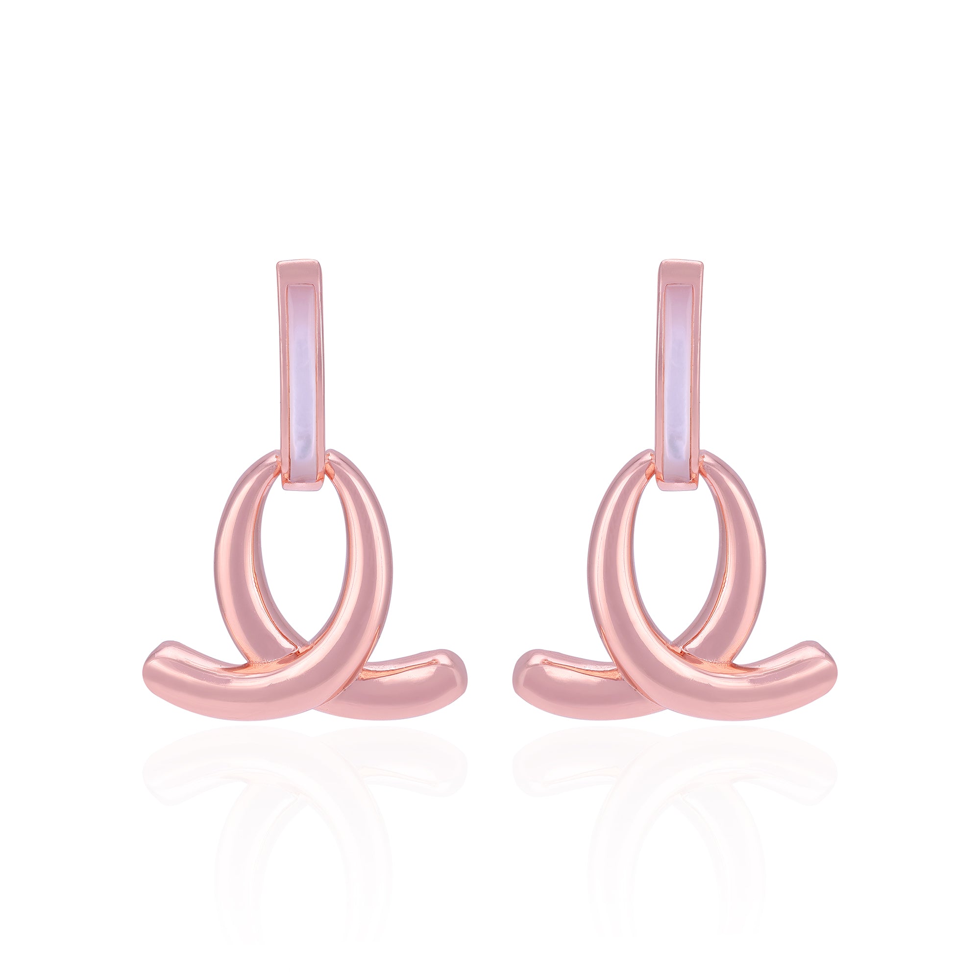 Pair of pink hoop earrings on a white background