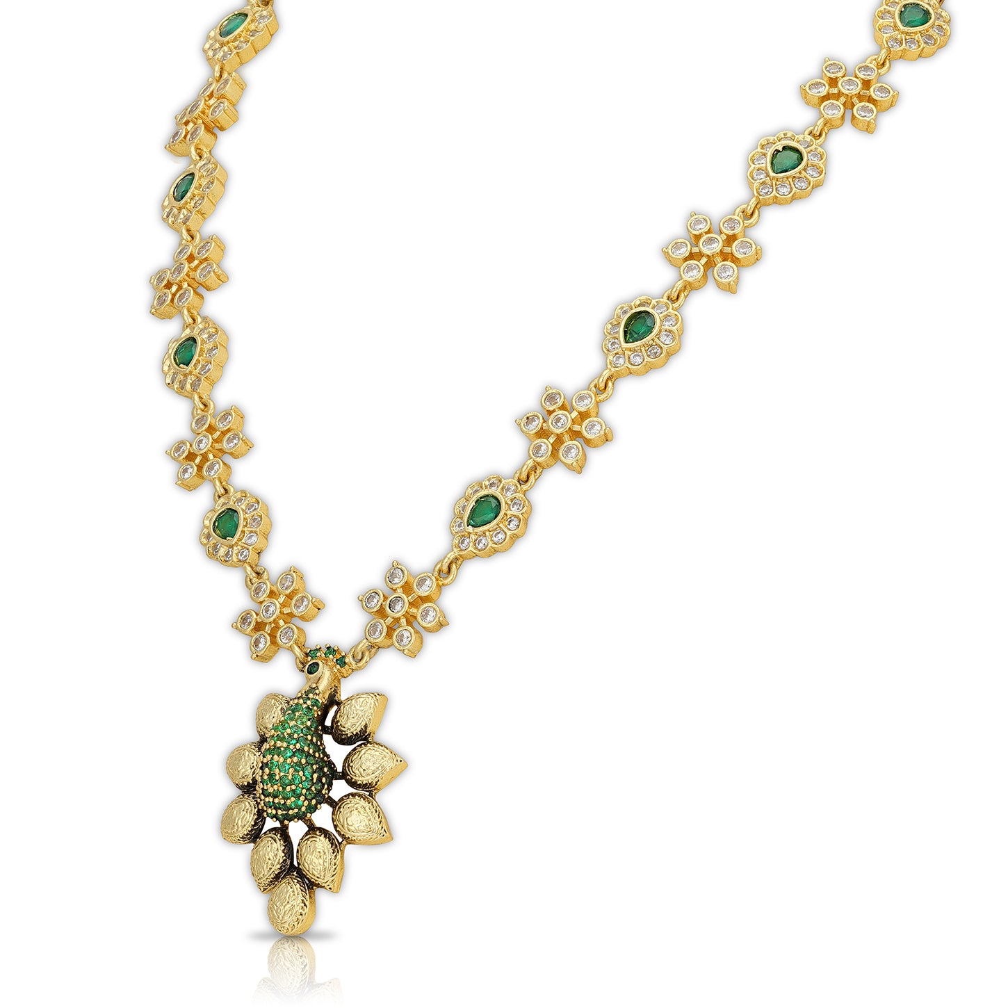 925 Sterling Silver Emerald Peacock Charm Traditional Necklace for Women