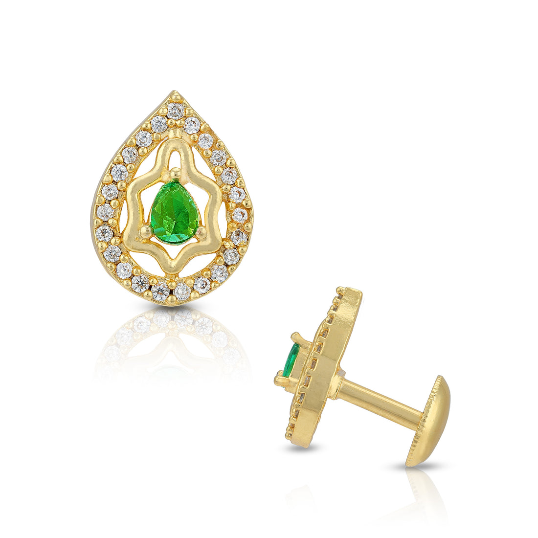 925 Sterling Silver Emerald Teardrop Halo Stud Earring for Women