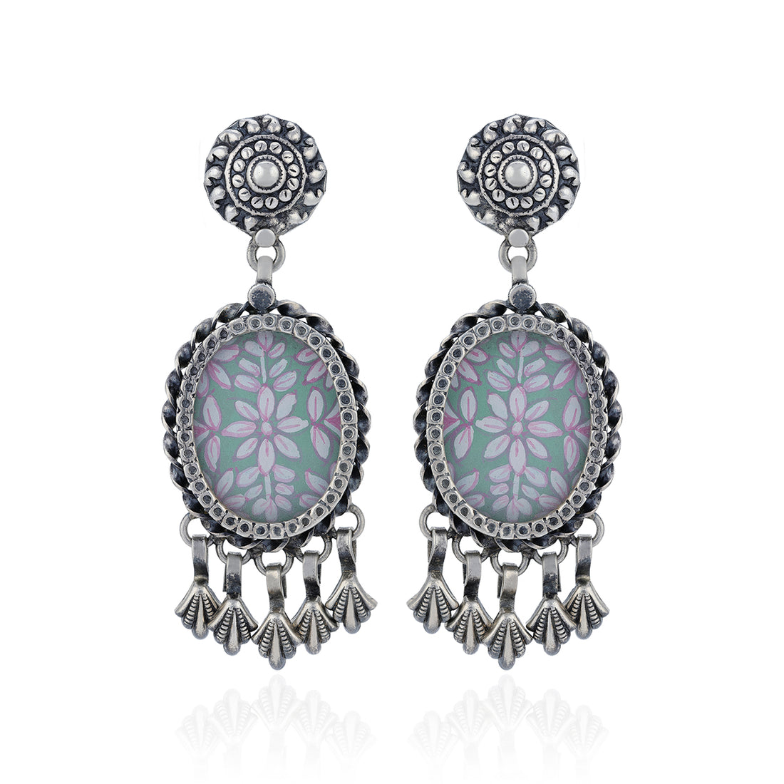 925 Sterling Silver Ethnic Floral Dangle Earrings for Women