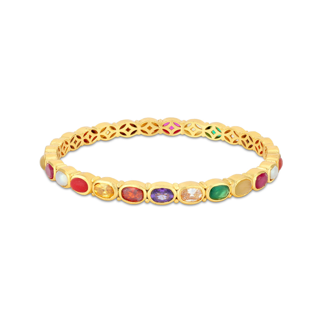 925 Sterling Silver Ethnic Navratna Stone Adorned Bangle for Women