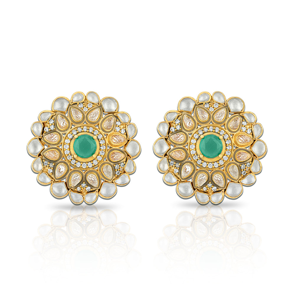 925 Sterling Silver Floral Green Pearl Earrings for Women