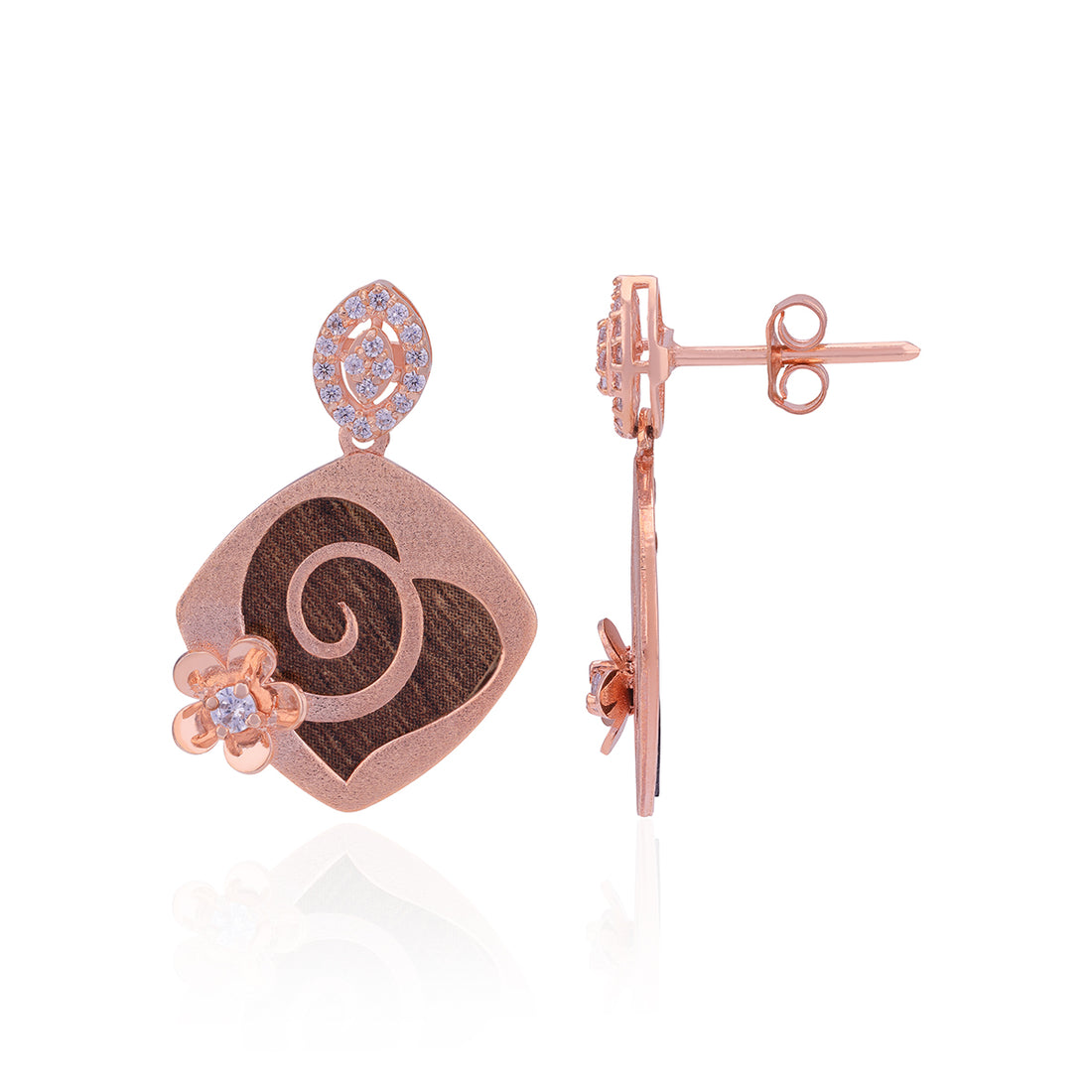 925 Sterling Silver Floral Heart Swirl Earrings For Women
