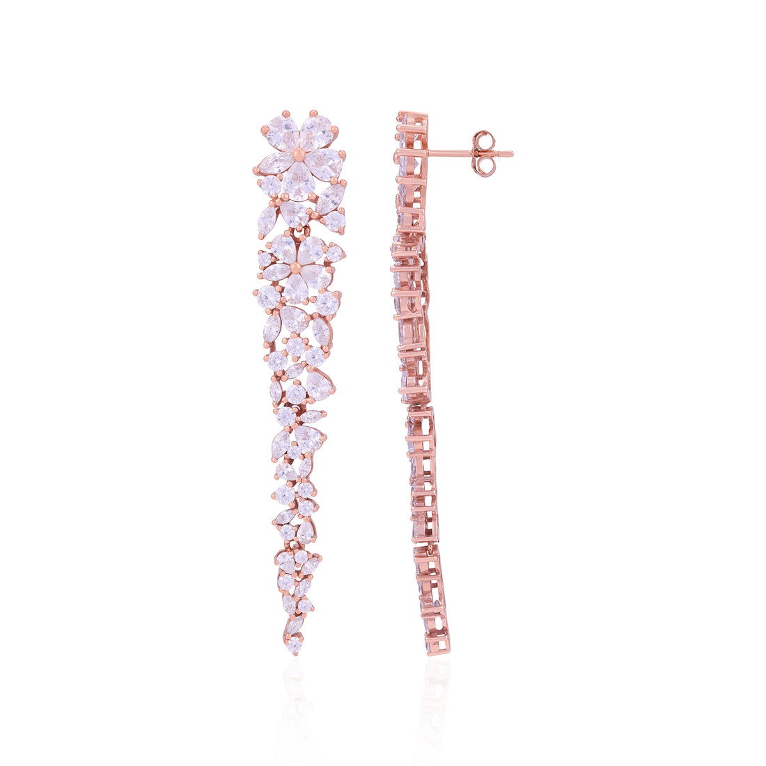 925 Sterling Silver Floral Leaf Cascade Earrings For Women