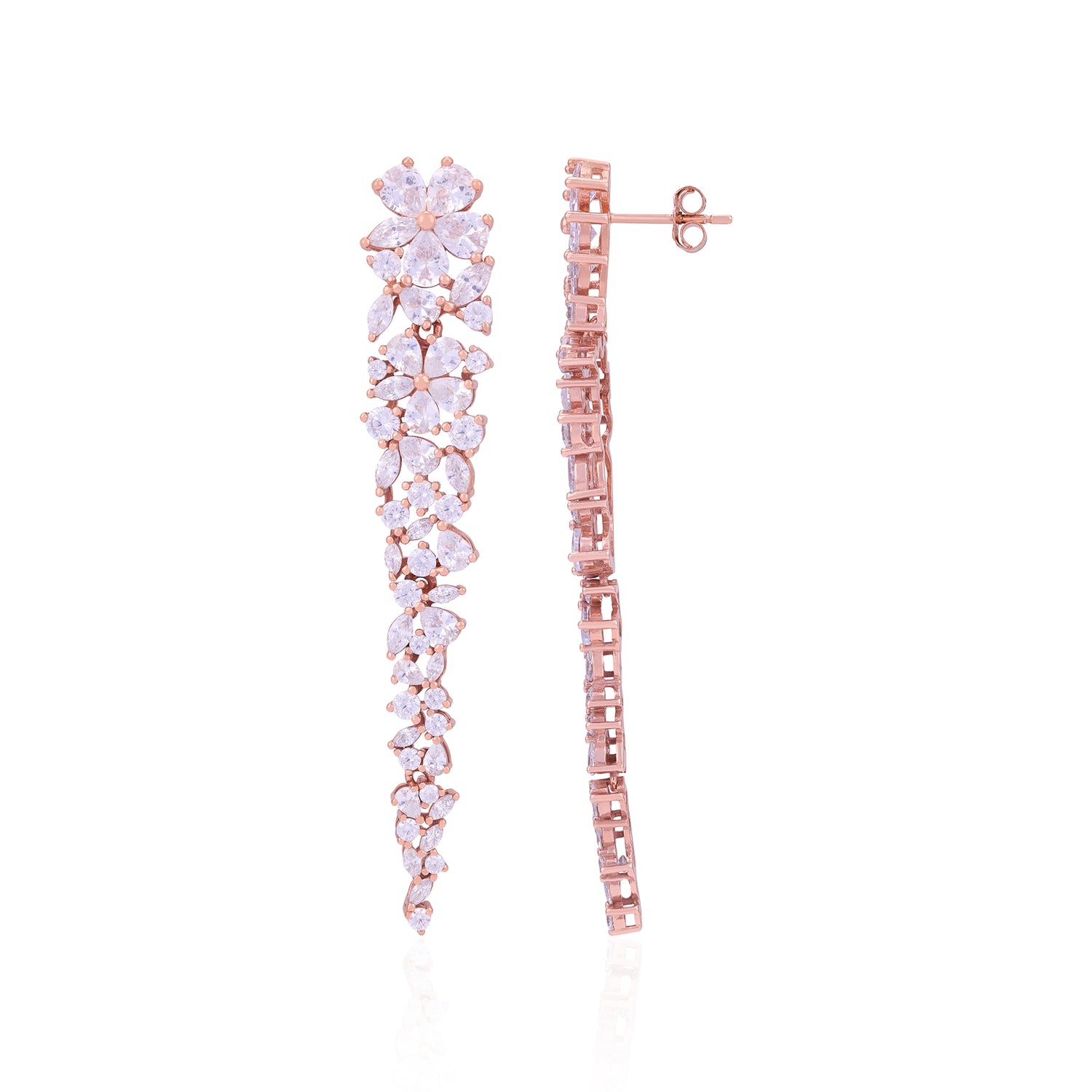 925 Sterling Silver Floral Leaf Cascade Earrings For Women