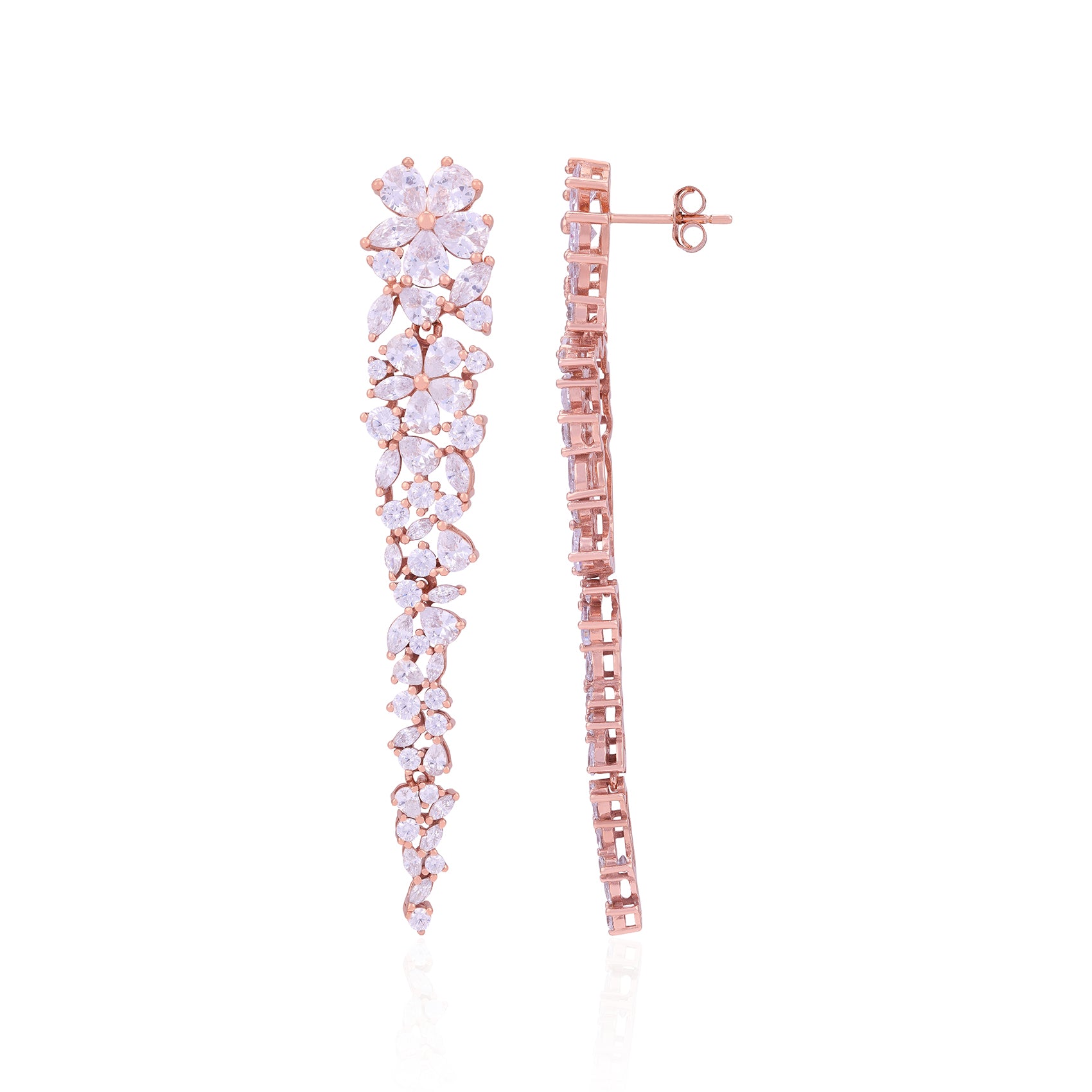 925 Sterling Silver Floral Leaf Cascade Earrings For Women