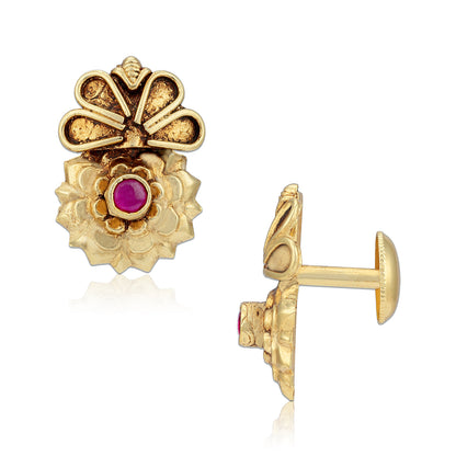 925 Sterling Silver Floral Ruby Centered Earring for Women