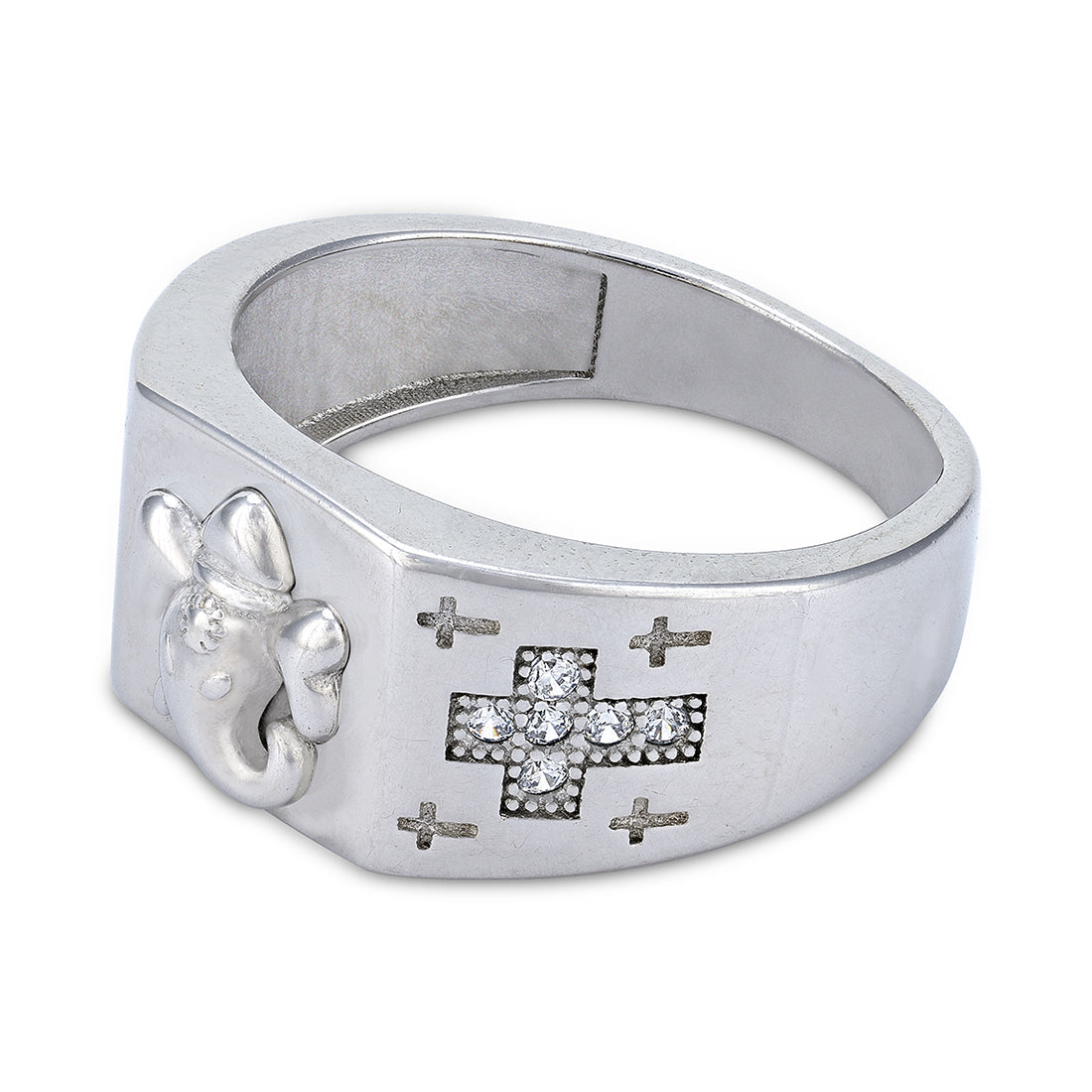 925 Sterling Silver Ganesh Spiritual with Sparkling Pave Cross Patterns Ring for Men