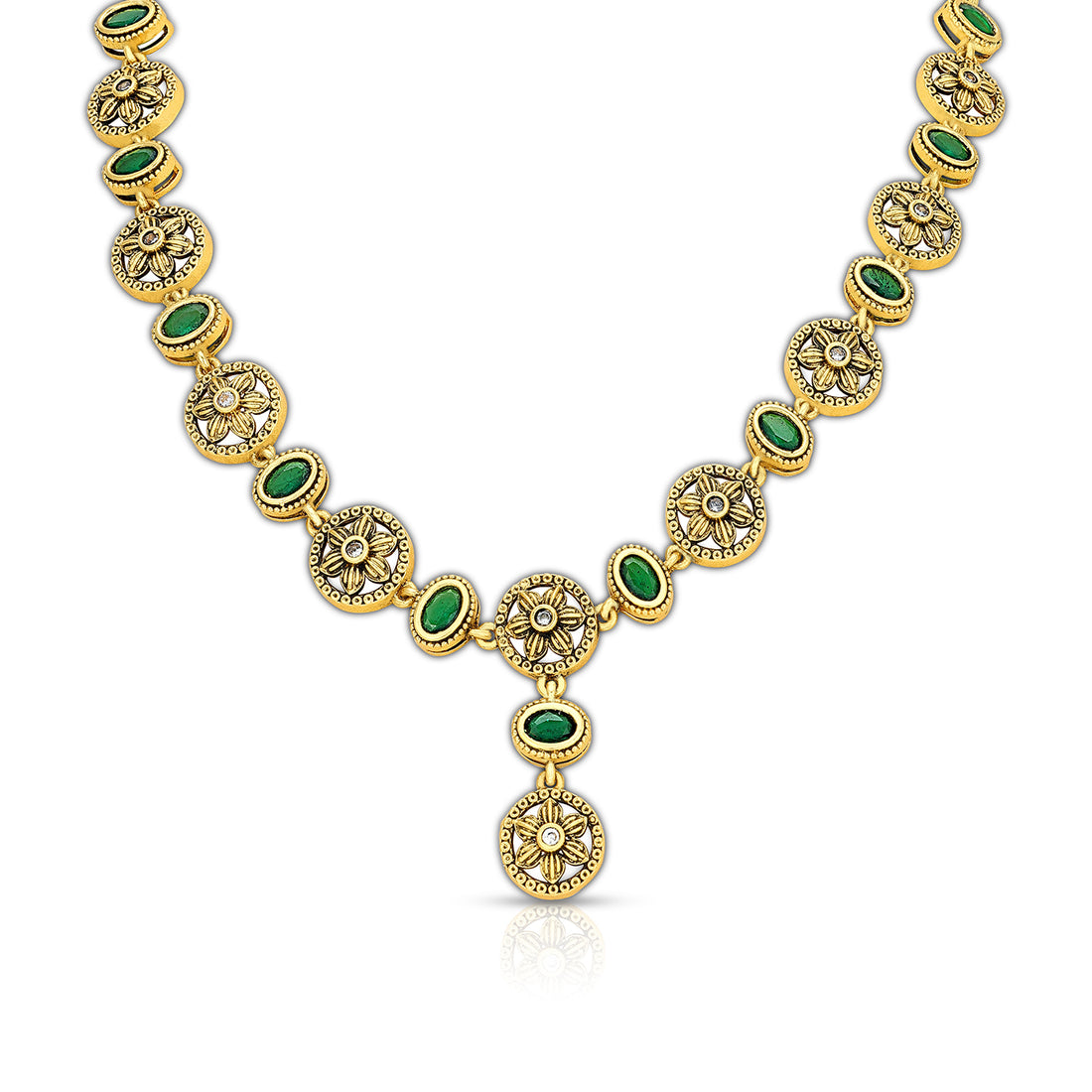 925 Sterling Silver Gold-Plated Emerald Halo Motif Necklace for Women
