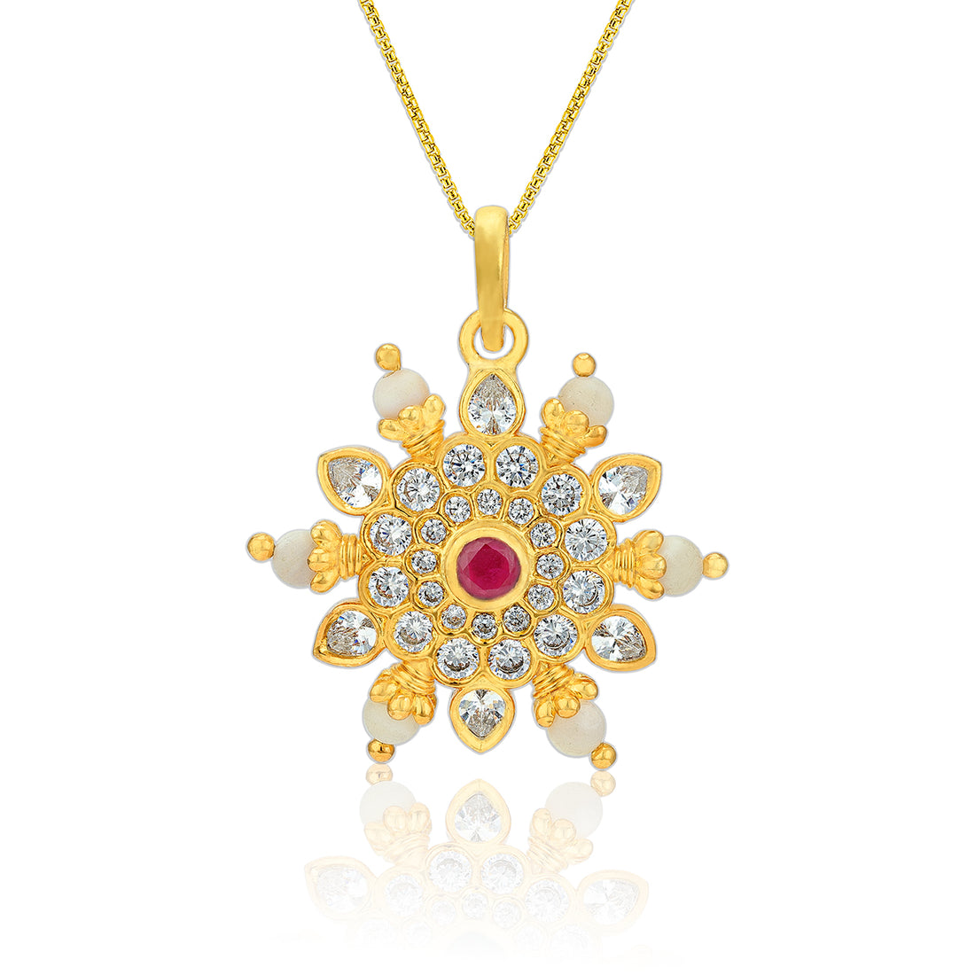 925 Sterling Silver Gold Plated Alluring Pearl Flowery Kemp Centre Pendant For Women