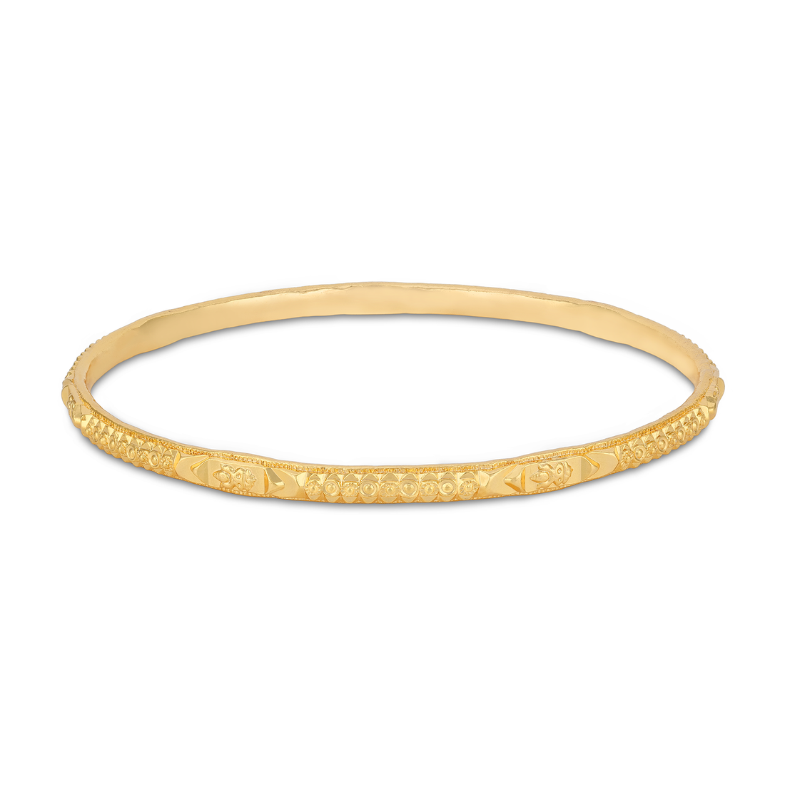 925 Sterling Silver Gold Plated Carved Lotus Heritage Bangle for Women