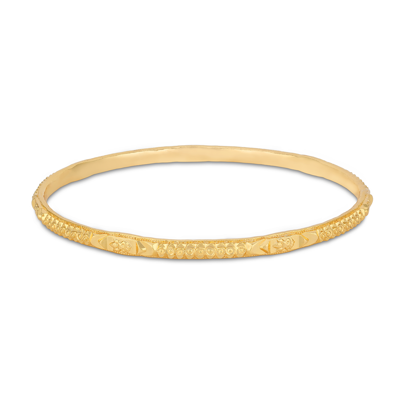 925 Sterling Silver Gold Plated Carved Lotus Heritage Bangle for Women