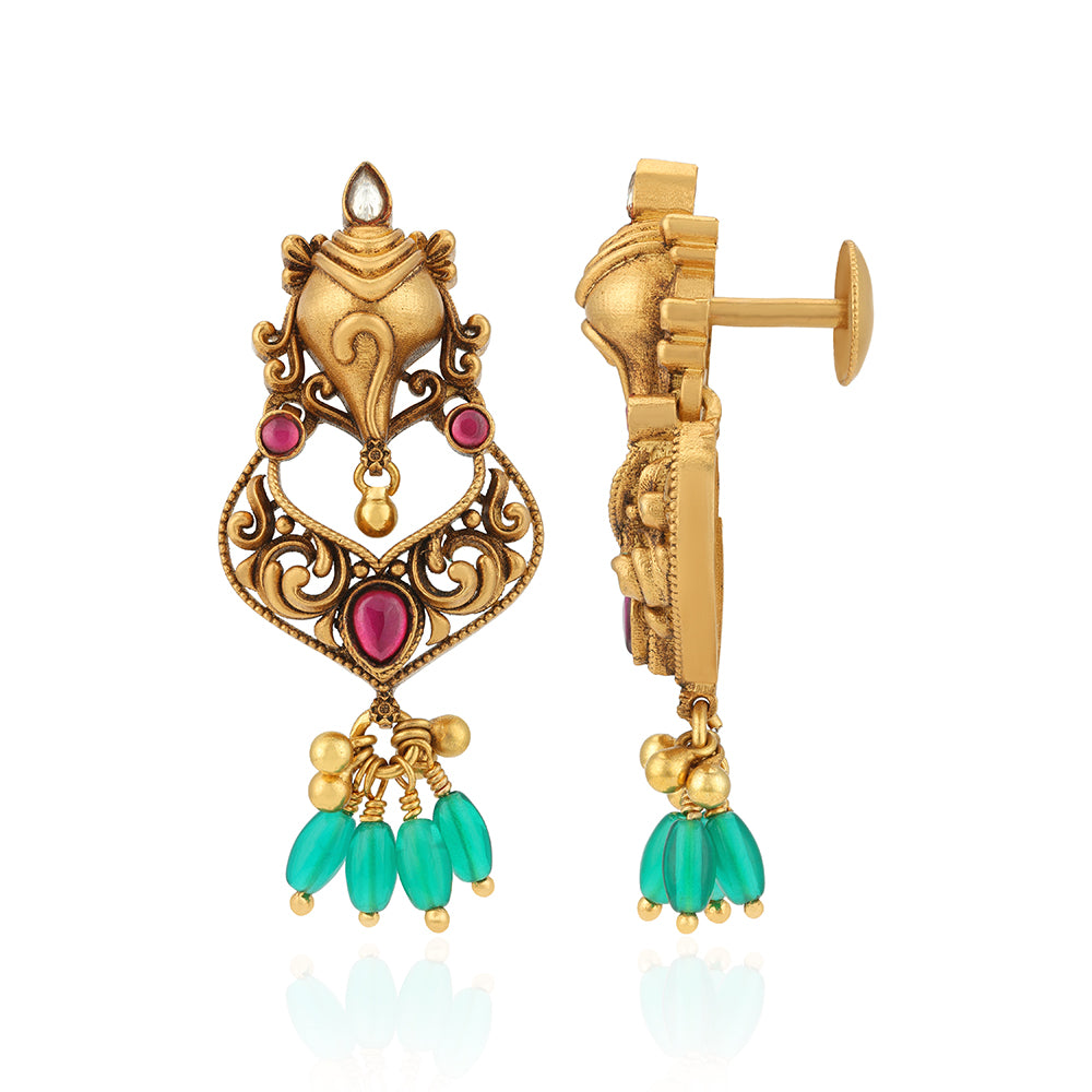 925 Sterling Silver Gold Plated Divine Conch Top Vibrant Drops Earrings for Women