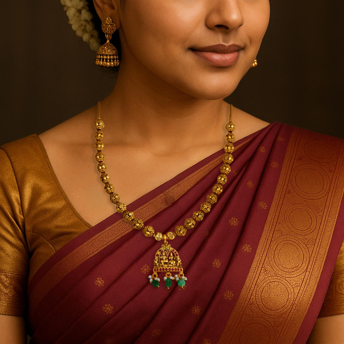 925 Sterling Silver Gold Plated Divine Ram-Sita Devotional Necklace for Women