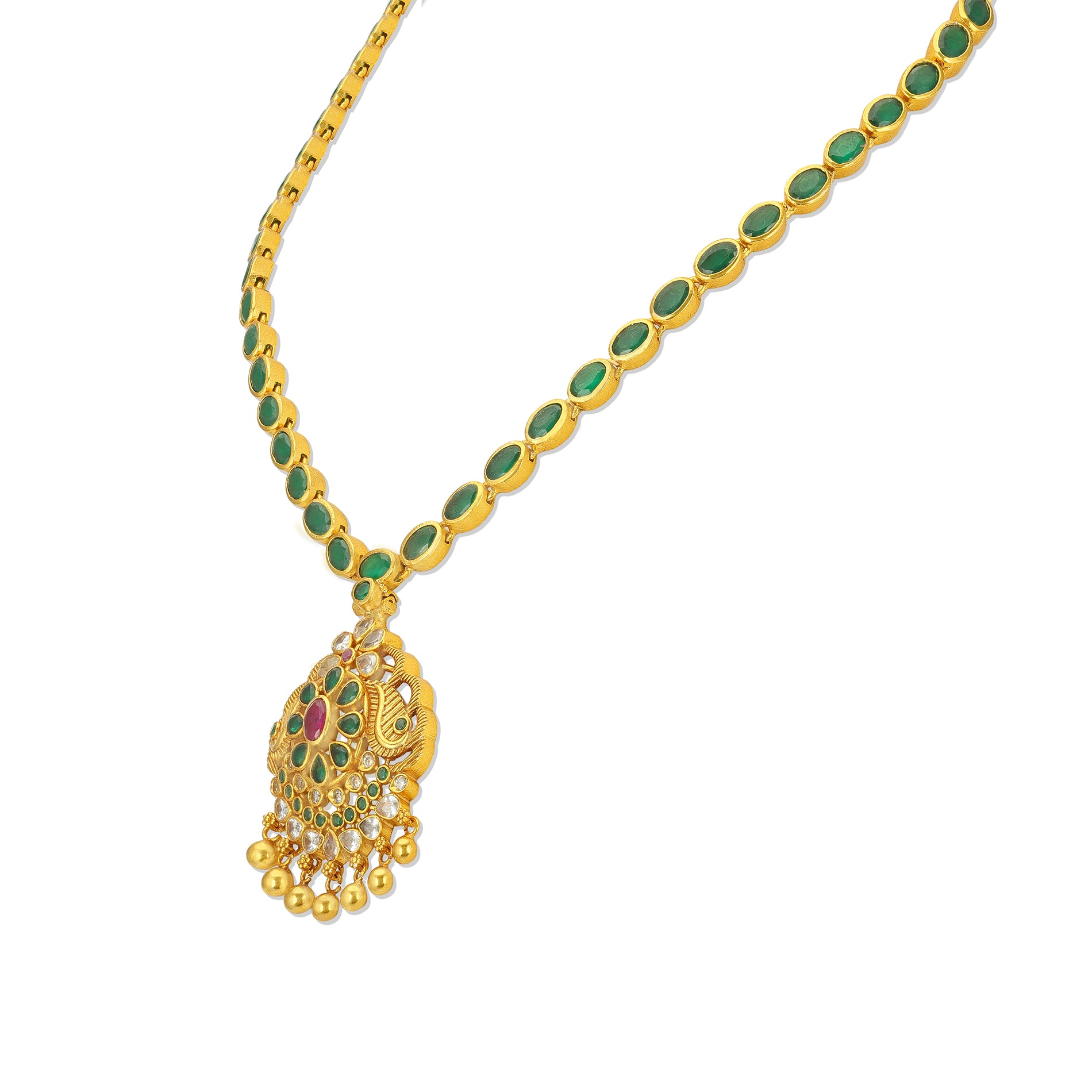 925 Sterling Silver Gold Plated Emerald Twin Peacock  Necklace for Women