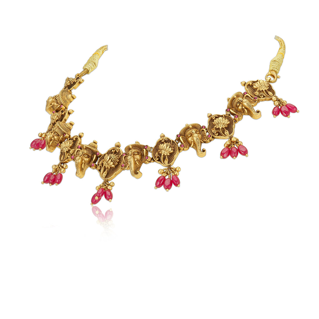 925 Sterling Silver Gold Plated Ganapati Lotus Panel Necklace for Women