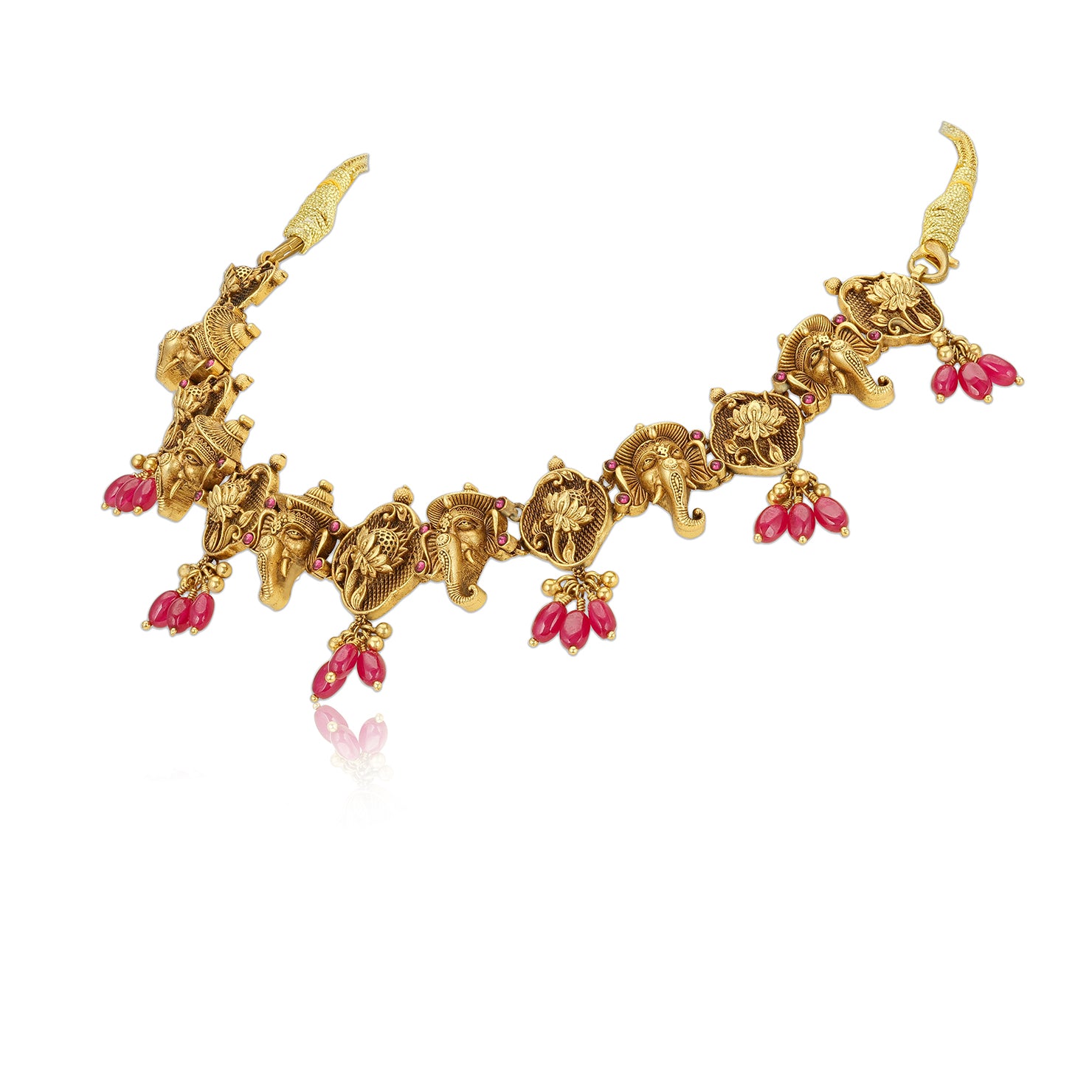 925 Sterling Silver Gold Plated Ganapati Lotus Panel Necklace for Women
