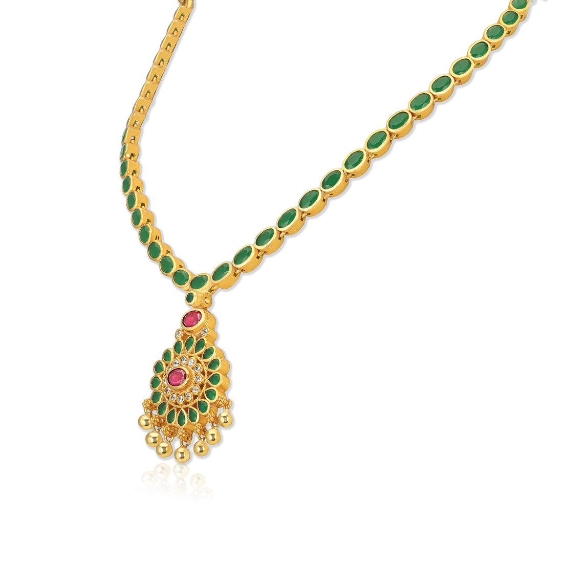 925 Sterling Silver Gold Plated Green Oval Gemline Ruby Necklace for Women