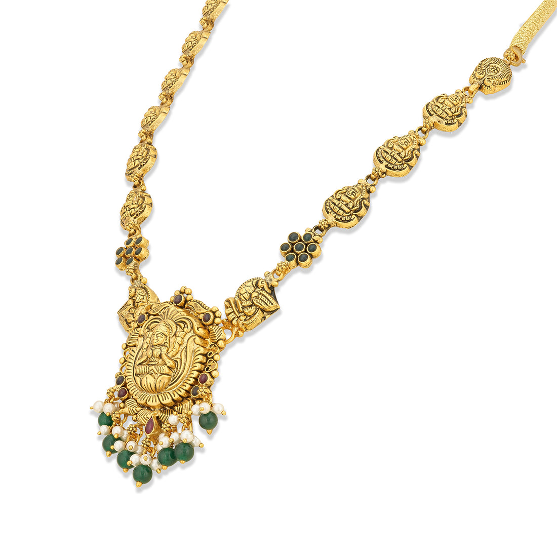 925 Sterling Silver Gold Plated Lakshmi Beaded Drops Necklace for Women
