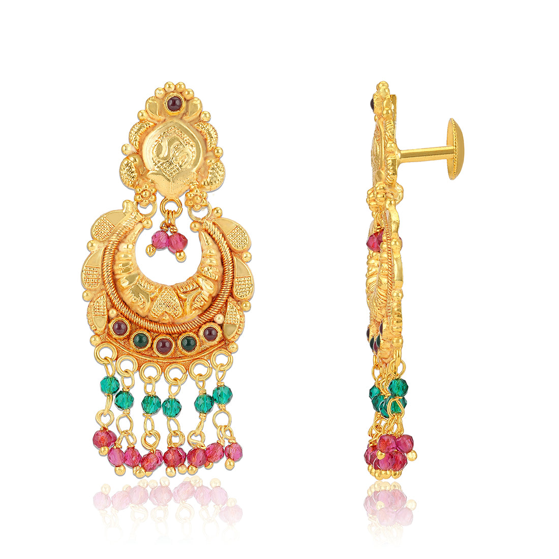 925 Sterling Silver Gold Plated Mandala Chandbali Ruby Emerald Drops Earring for Women