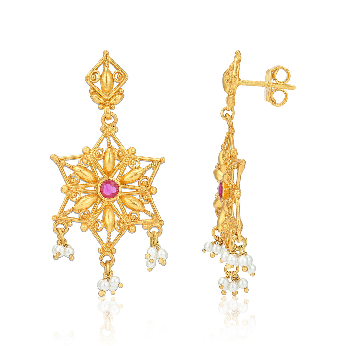 925 Sterling Silver Gold Plated Nakshatra Star Ruby Earring for Women