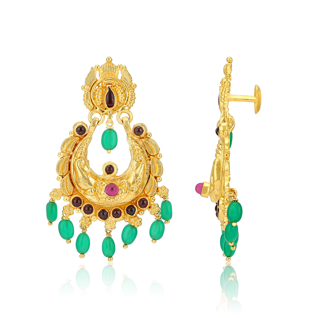 925 Sterling Silver Gold Plated Nakshi Chandbali Leaf Engravings Earrings for Women