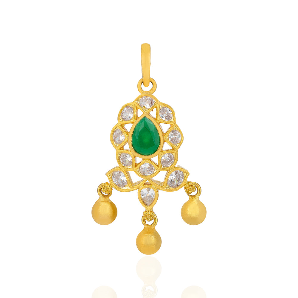 925 Sterling Silver Gold Plated Polki Flowery Pendant For Women