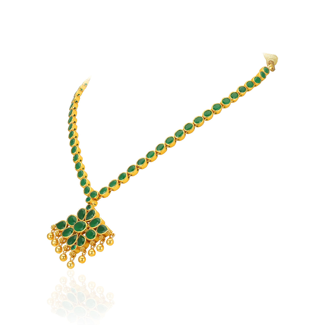 925 Sterling Silver Gold Plated Royal Emerald Tassel Necklace for Women