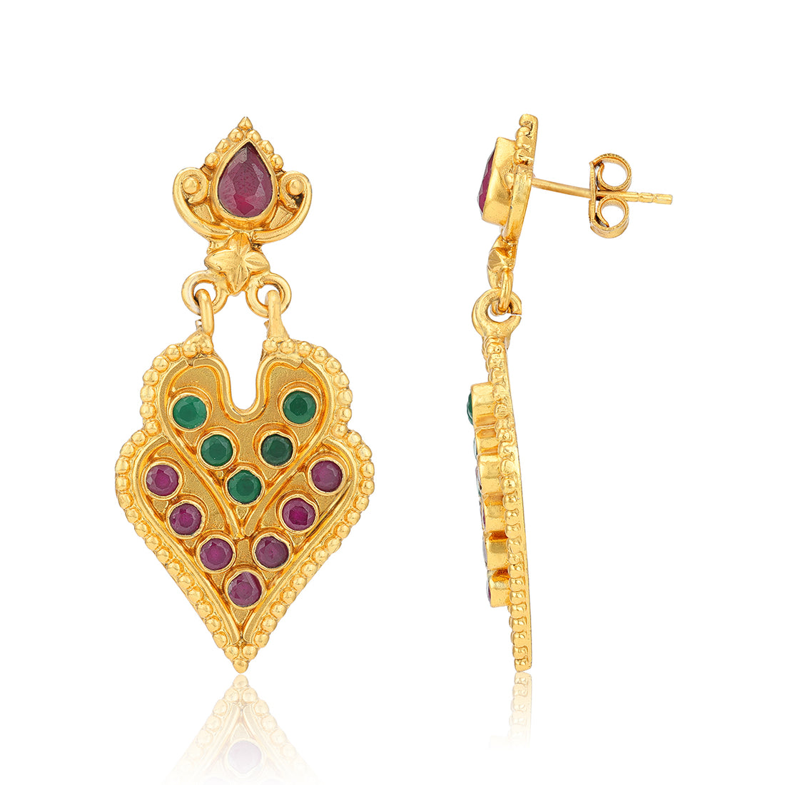 925 Sterling Silver Gold Plated Royal Heart Ruby Emerald Earring for Women