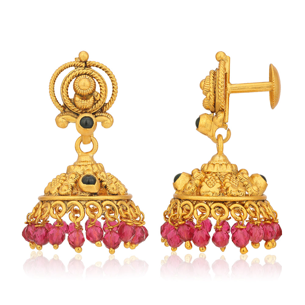 925 Sterling Silver Gold Plated Ruby Beads Filigree Earrings for Women