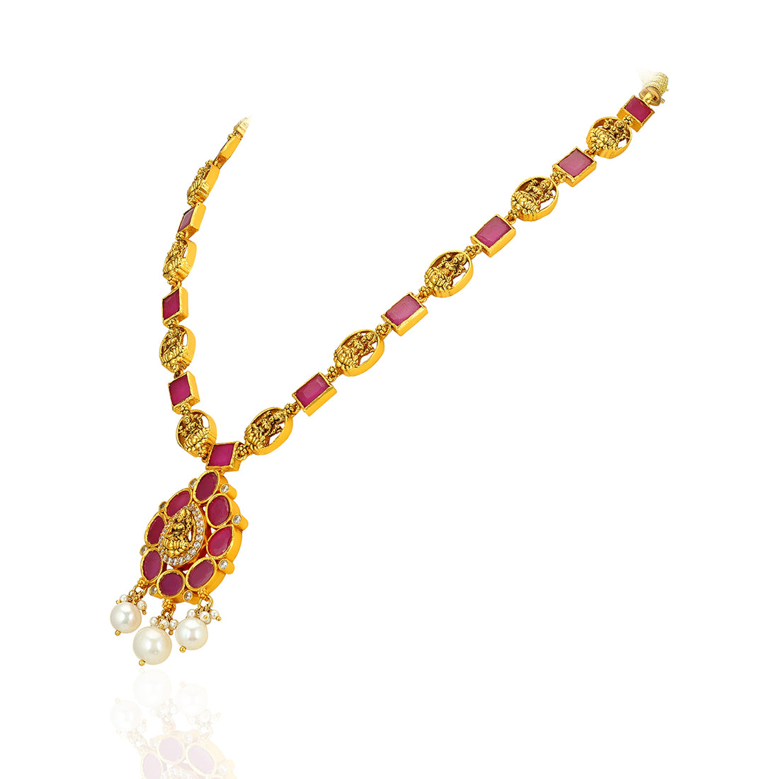 925 Sterling Silver Gold Plated Ruby Square Coin Link Lakshmi Necklace for Women