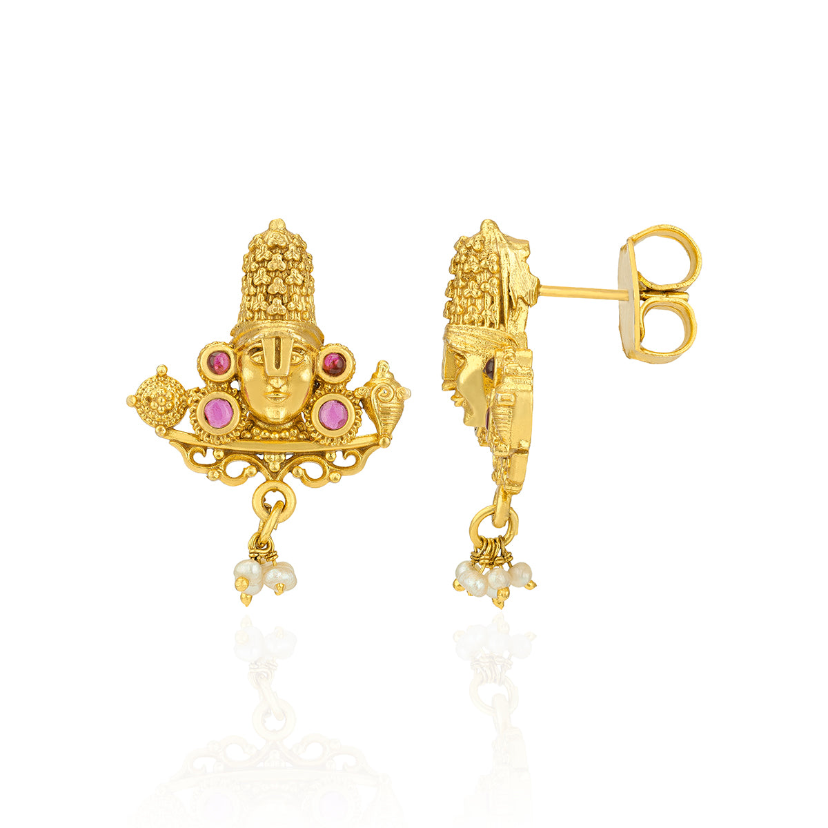925 Sterling Silver Gold Plated Temple Venkatesa Shankha Chakra Earrings for Women