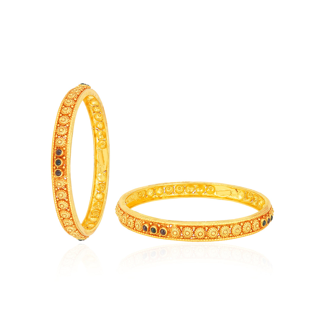 925 Sterling Silver Golden Nosegay Tiny Blue Center Bangles For Women