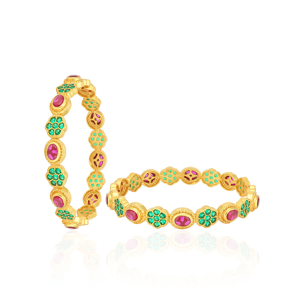 925 Sterling Silver Golden Opulent Emerald Ruby Bangle For Women