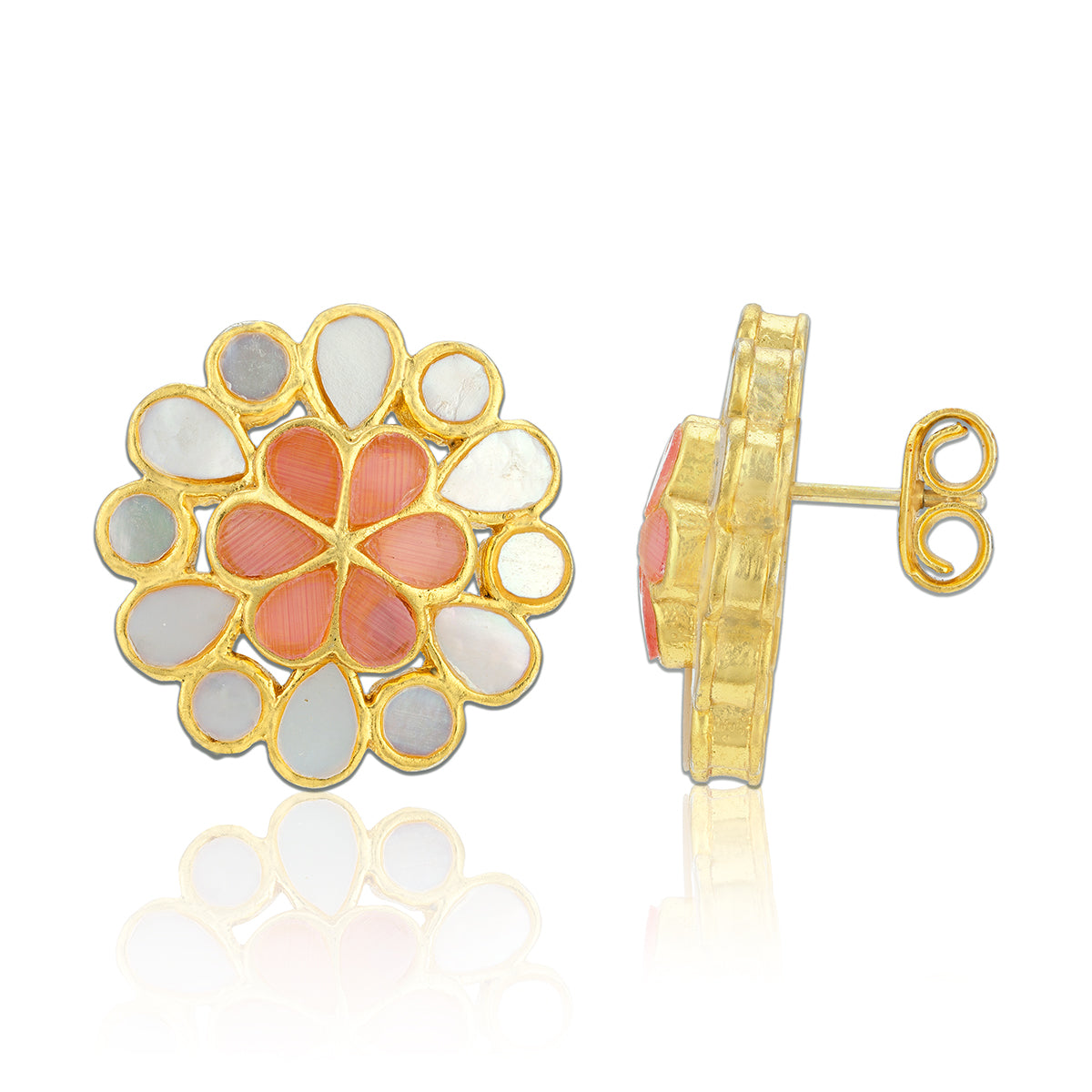 925 Sterling Silver Golden Peach Halo Earrings for Women