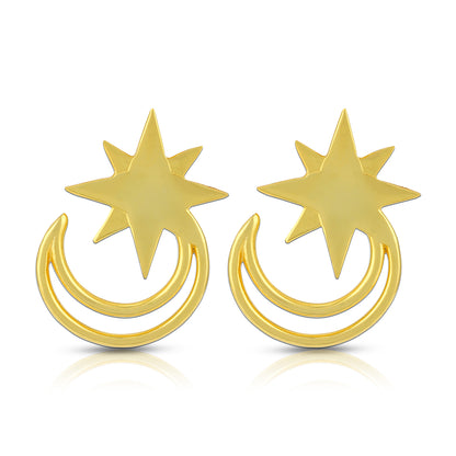 925 Sterling Silver Golden Star Crescent Dangles Earrings for Women