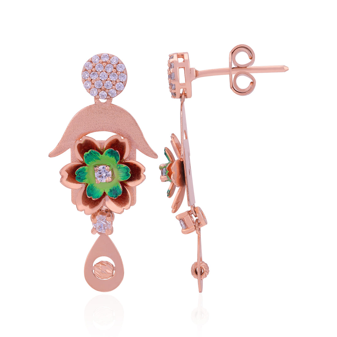 925 Sterling Silver Graceful Enamel Posy Teardrop Earrings  For Women