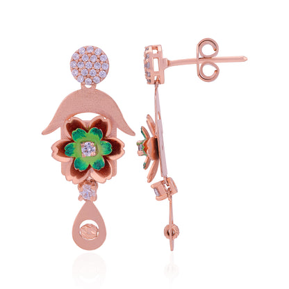 925 Sterling Silver Graceful Enamel Posy Teardrop Earrings  For Women