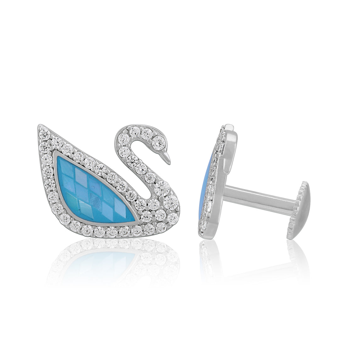 925 Sterling Silver Graceful Swan Design with Blue Shell Inlay Earring for Women