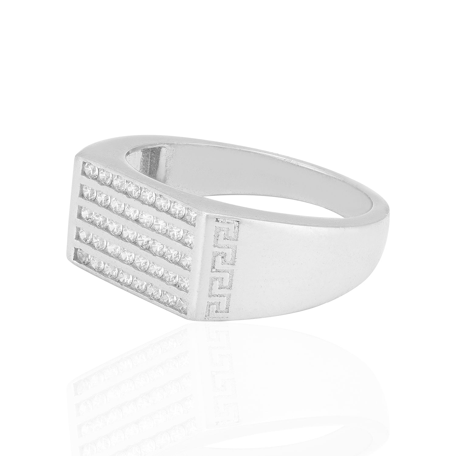 925 Sterling Silver Grecian Luxe Pave Rhodium Plated Ring for Men
