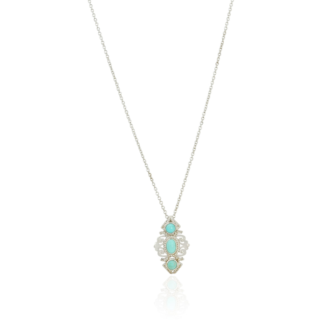 925 Sterling Silver Intricate Turquoise Accent Chain Pendant for Women