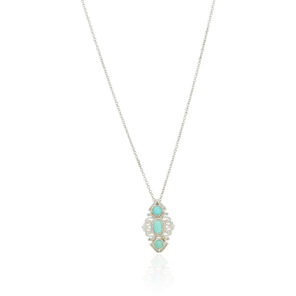 925 Sterling Silver Intricate Turquoise Accent Chain Pendant for Women