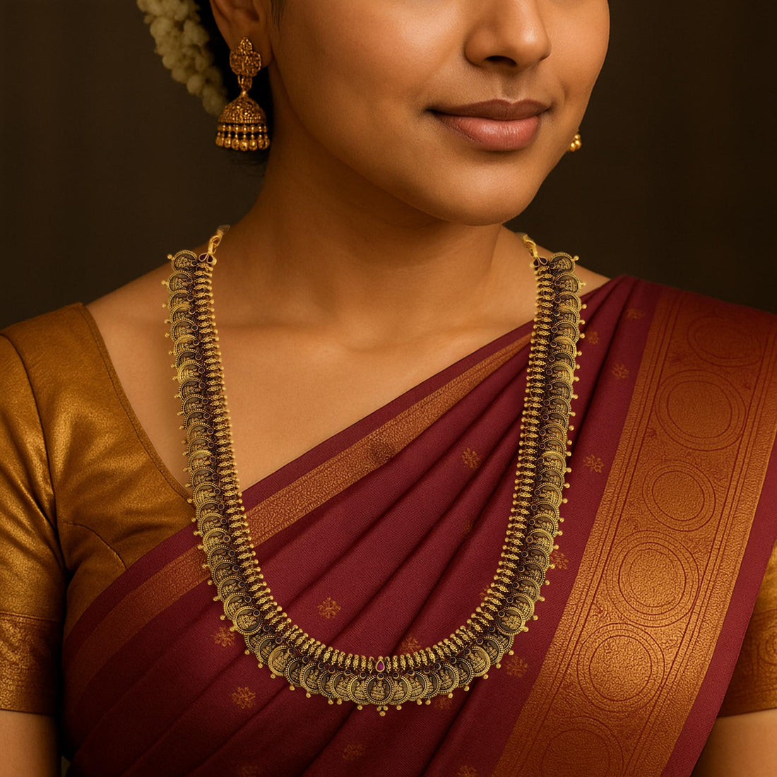 925 Sterling Silver Lakshmi Coin Layered Haram for Women