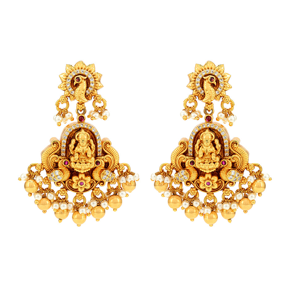 925 Sterling Silver Lakshmi Enshrined In Radiance Of Regal Glory Earrings For Women