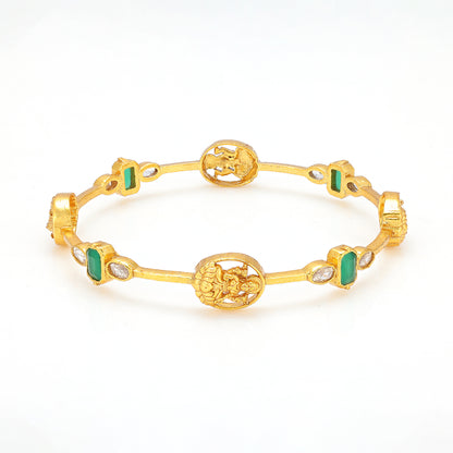 925 Sterling Silver Lakshmi Graced Divine Emerald Radiance Bangle For Women
